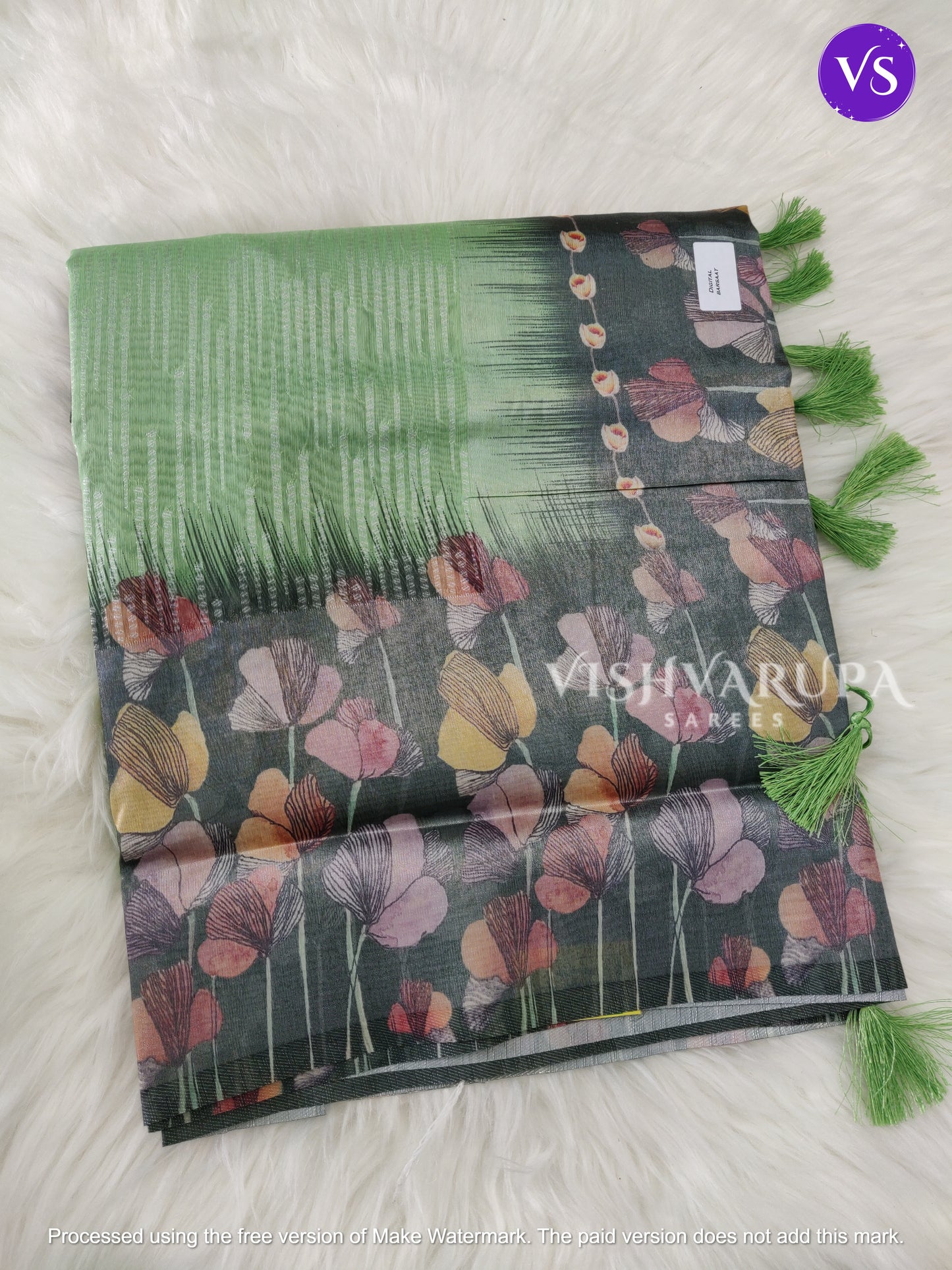 Fancy Digital Organic Barsaat Saree - Pista