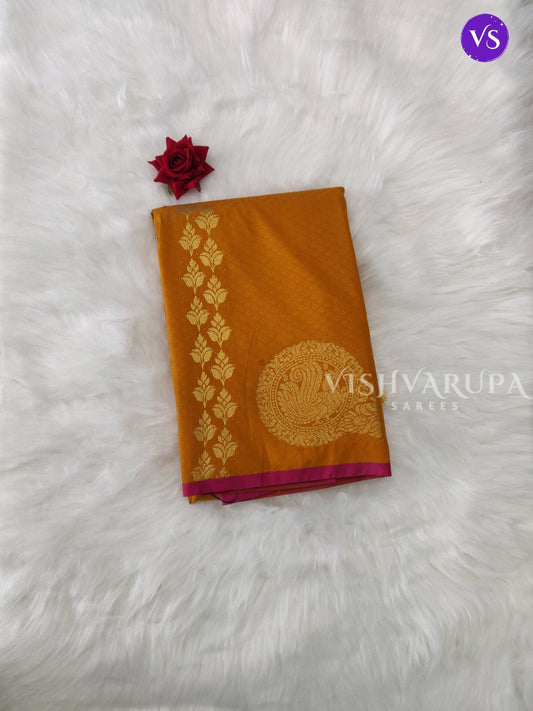 Borderless Semi Silk Saree - Mustard