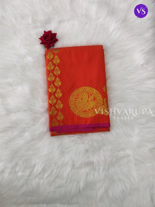 Borderless Semi Silk Saree - Orange