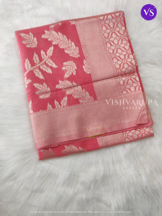 Chanderi Soft Silver Leaf Pattern Saree - Amaranth Pink