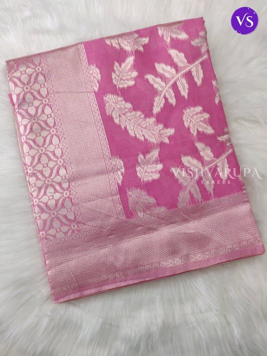 Chanderi soft Silver Leaf Pattern - Pink