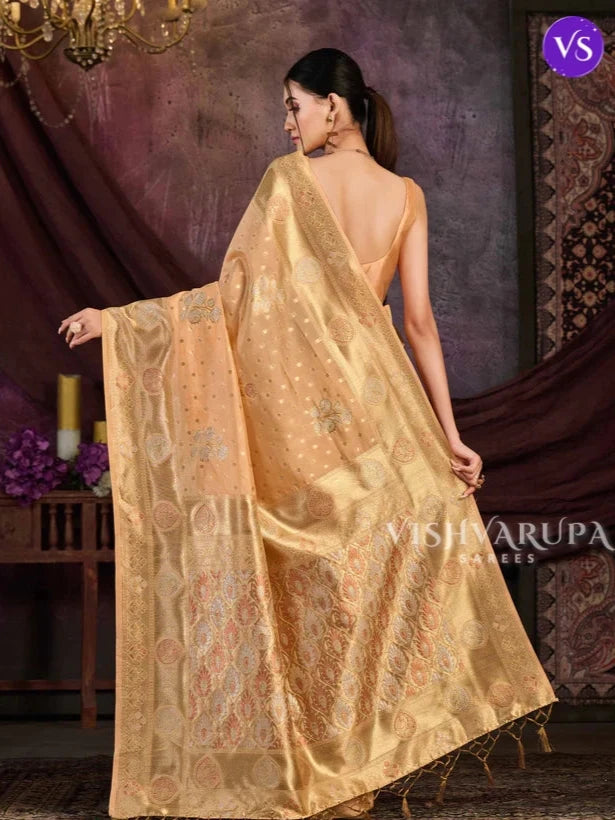 Woven Kanjivaram Glitter Silk Saree - Peach