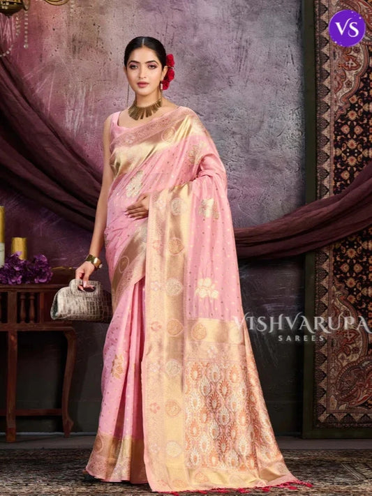 Woven Kanjivaram Glitter Silk Saree - Pink