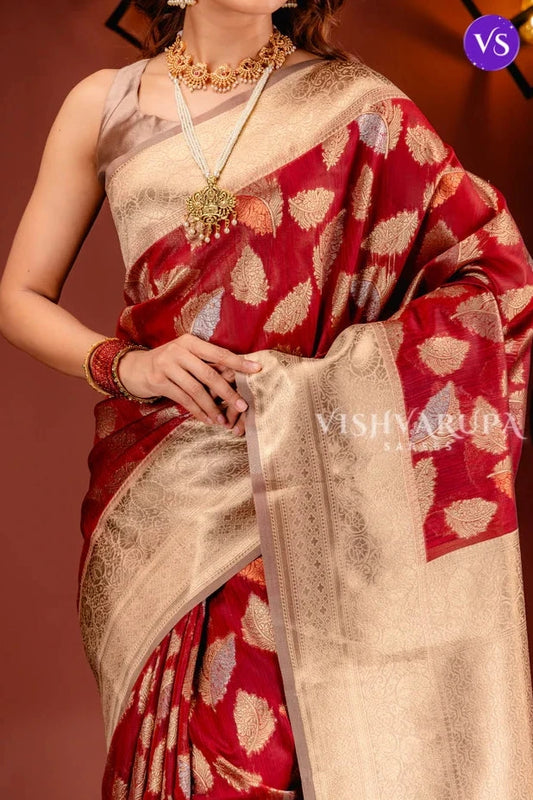 Party Wear Kanjivaram Style Saree - Maroon