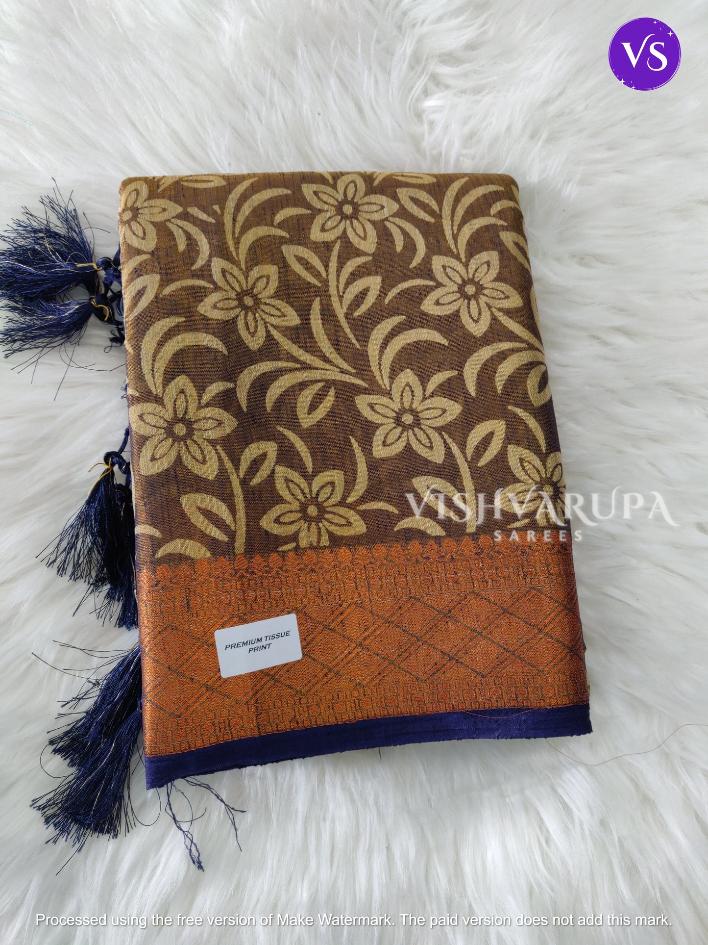 Premium Tissue Print Zari Woven Fancy Sarees - Brown