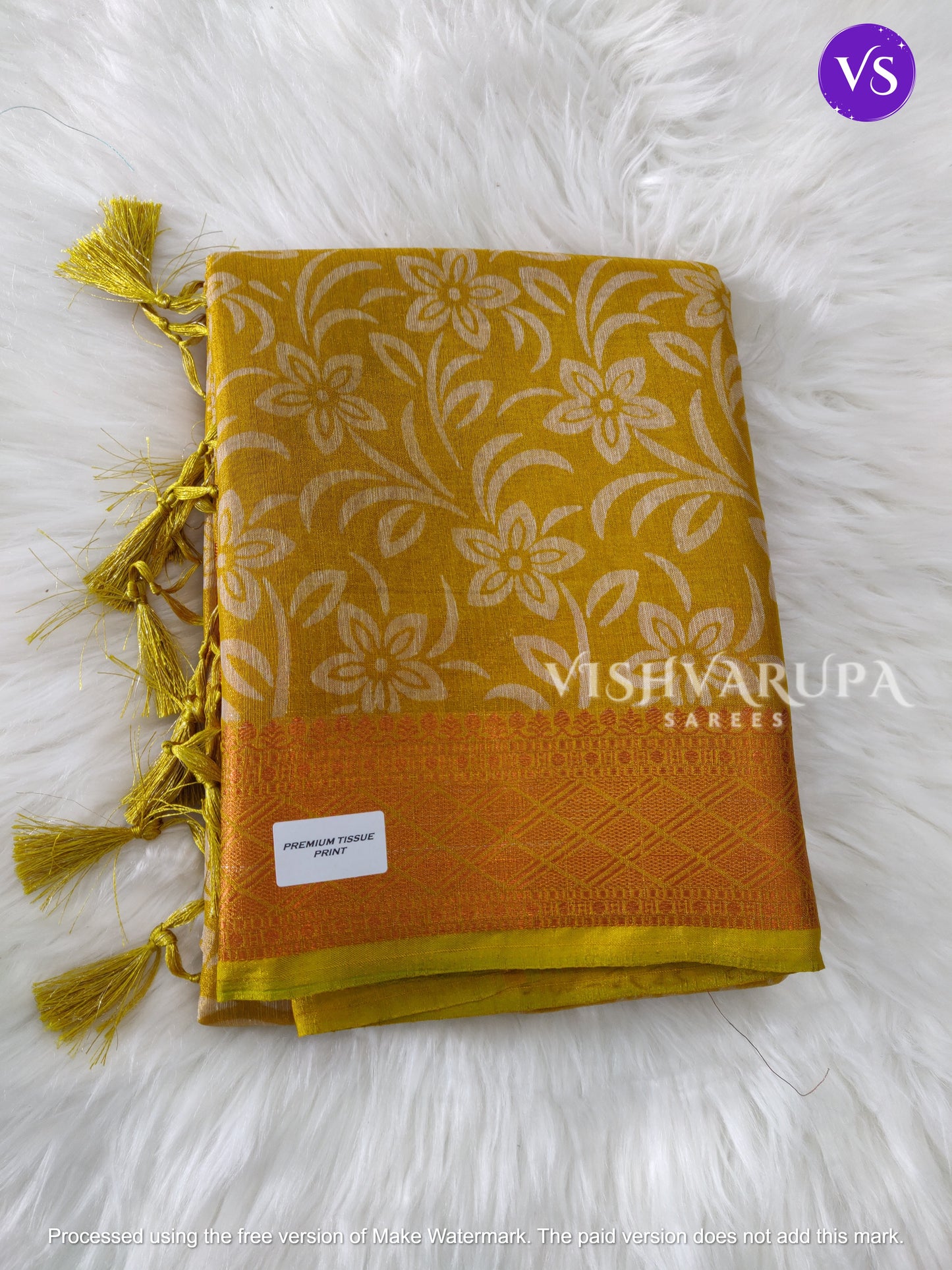 Premium Tissue Print Zari Woven Fancy Sarees - Gold