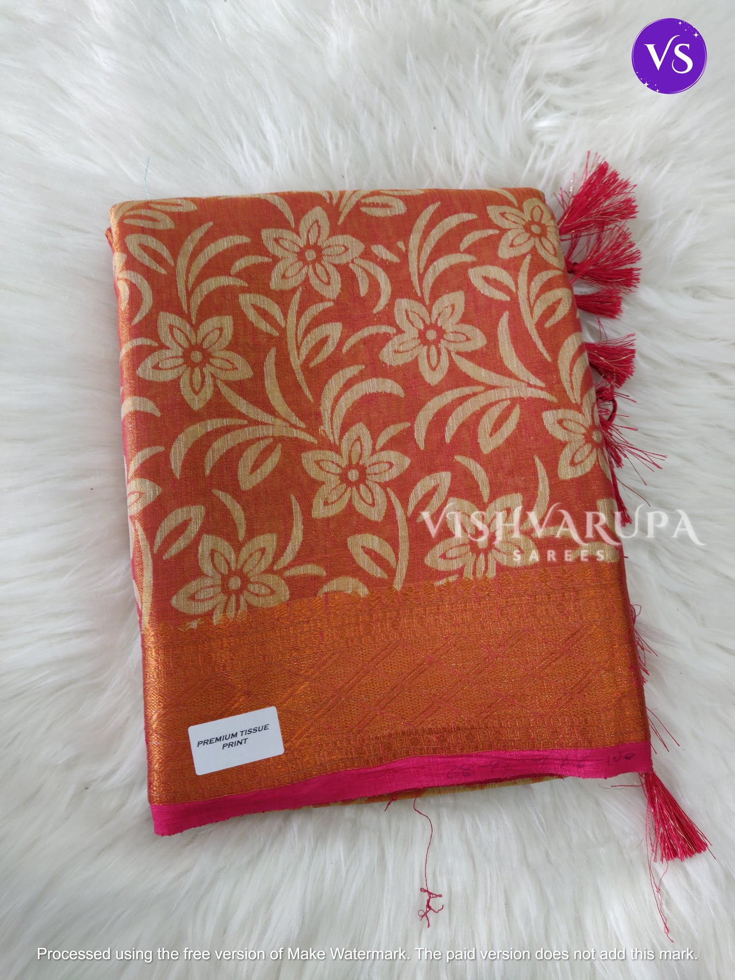 Premium Tissue Print Zari Woven Fancy Sarees - Orange