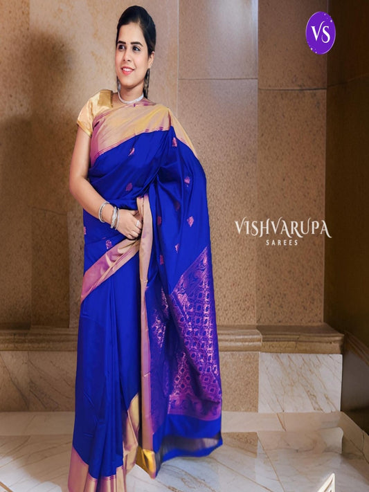 Semi Silk Saree - Navy Blue