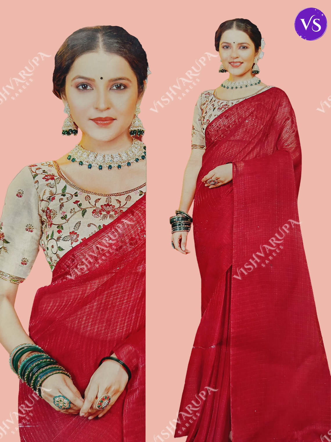 Chanderi Soft Silk Saree With Embroidery Blouse - Red