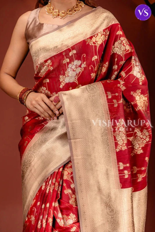 Party Wear Kanjivaram Style Saree - Maroon