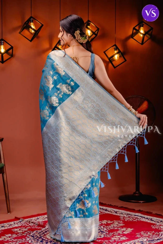 Party Wear Kanjivaram Style Saree - Sapphire