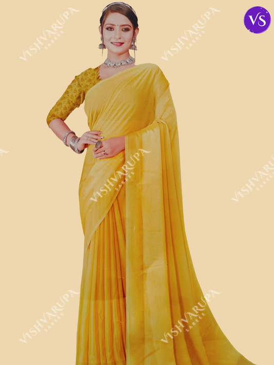 Fancy Designer Saree with Embroidery Blouse - Yellow